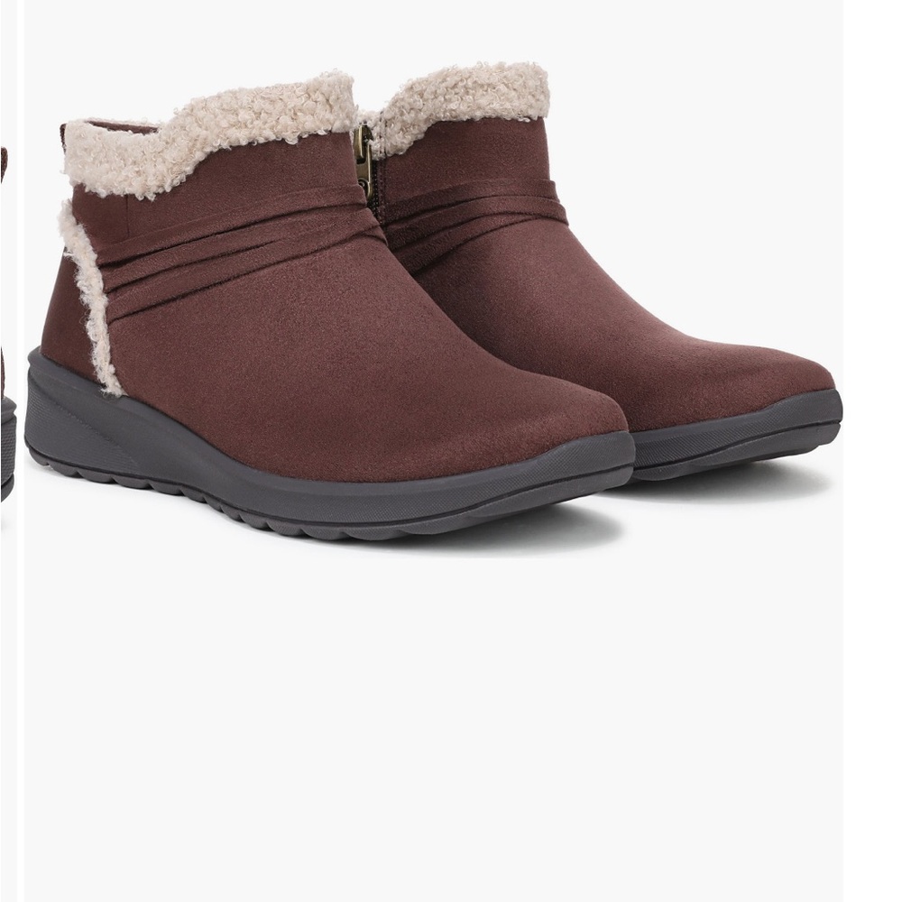 Bzees Chocolate Ankle Booties with Cream Trim